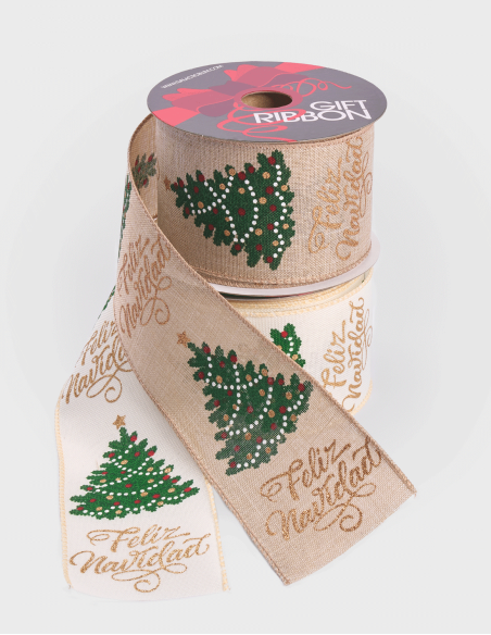 RUBAN POLYESTER 64 mm Feliz Navidad