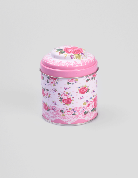 Boîte Métal Rose avec des Fleurs