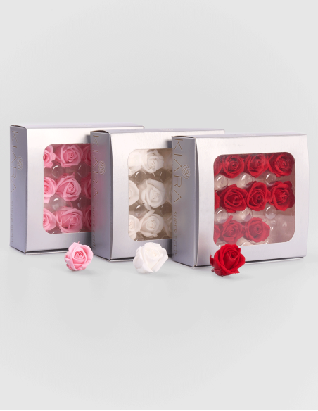 Petites têtes de roses stabilisées ou éternelles. (12 Unités)