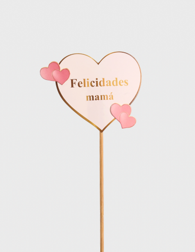 Pick Corazón Felicidades Mamá (6 Unds)