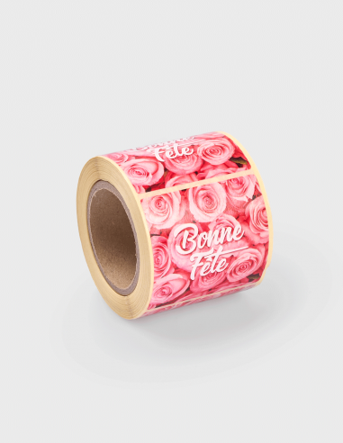 Étiquettes Adhésives Carrés Bonne Fête - Rose