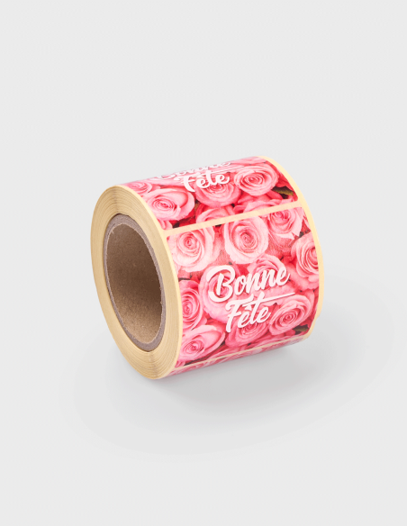 Étiquettes Adhésives Carrés Bonne Fête - Rose