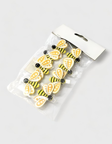 Pinces Décoratives Abeille en Bois (8 Unités)