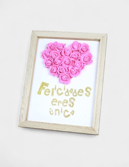 Cadre Cœur en Mousse Rose Felicidades Eres Unica
