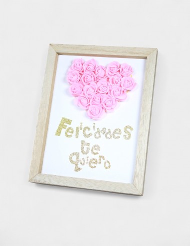 Cadre Cœur en mousse Rose Clair Felicidades te Quiero