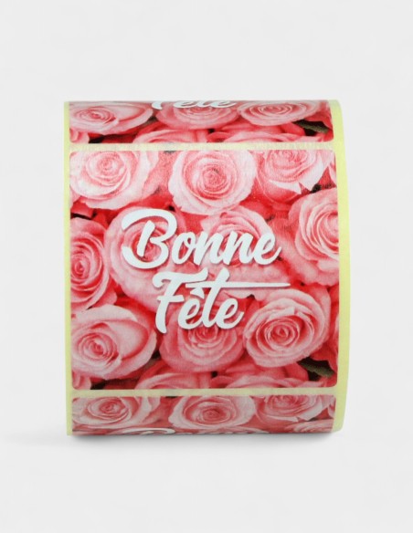 Étiquettes Adhésives Carrés Bonne Fête - Rose