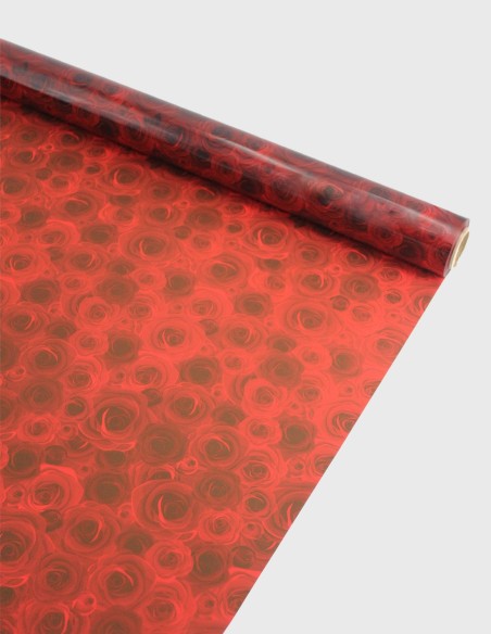 Rouleau de Cellophane Brillant/mat à Motifs de Roses Rouges