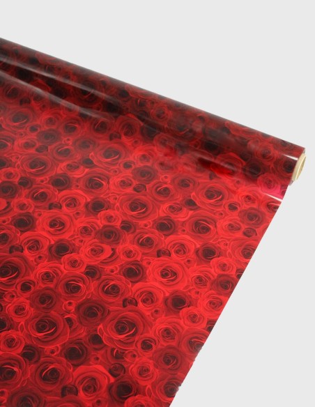 Rouleau de Cellophane Brillant/mat à Motifs de Roses Rouges