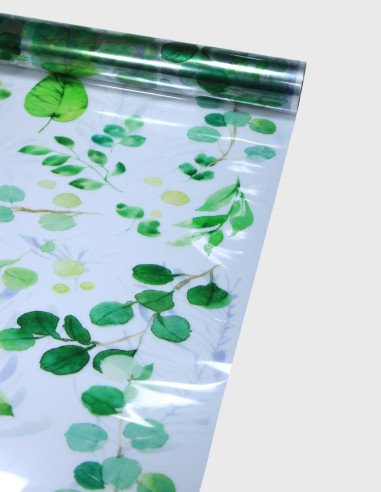 Cellophane transparente à motif eucalyptus