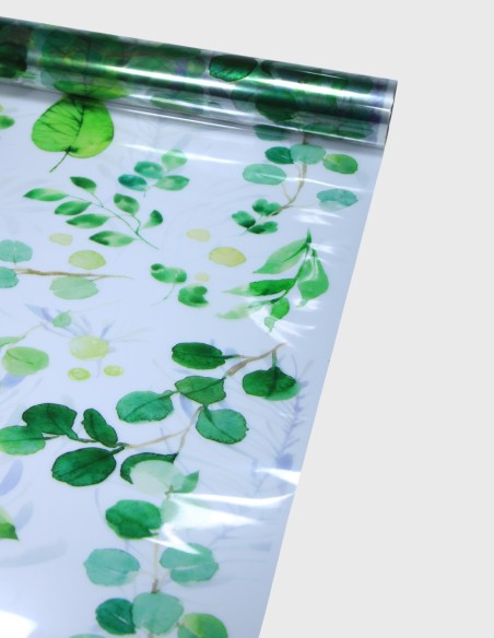 Transparente Zellophanfolie mit Eukalyptusmuster