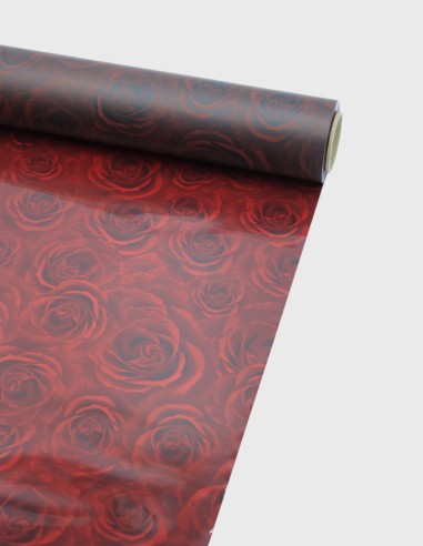 Rouleau de Cellophane à Motif Roses Rouges sur fond Noir