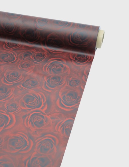 Rouleau de Cellophane à Motif Roses Rouges sur fond Noir