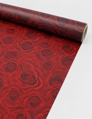 Rouleau de Cellophane à Motif Roses Rouges sur fond Noir